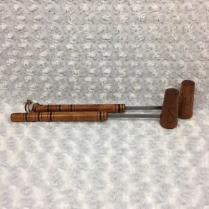 Wooden Salt and Pepper Shaker w Long‎ Handle Brown Vtg Camping Fire Collectible